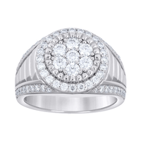 The Moissanite Round Head Fashion Ring is crafted in sterling silver, showcasing a large round moissanite cluster center, a halo of sparkling stones, and extra gems set along the band.