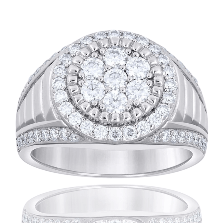 The Moissanite Round Head Fashion Ring features a large central cluster of round moissanite stones, accented by a halo and additional stones on the band—ideal for those who love classic, elegant ring styles.