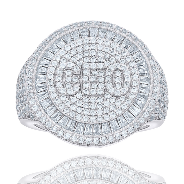 Showcase your status with the Baguette Moissanite CEO Round Head Fashion Ring, featuring sparkling moissanite and baguette-cut stones with "CEO" boldly highlighted at the center for a standout look.
