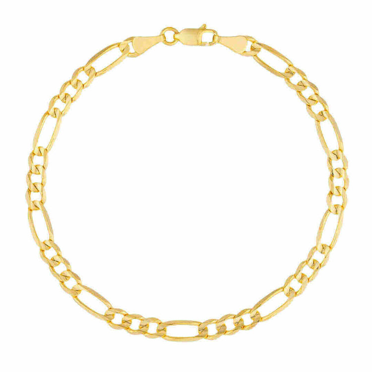 The Gold Figaro Bracelet - 6.5 mm, crafted in 14k gold with classic Italian design, stands out against a white background.