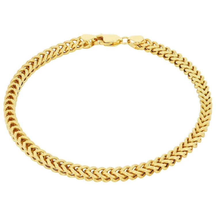 The Hollow Franco Bracelet - 2mm is a minimalist gold bracelet with flat, interlocking links and a lobster clasp, elegantly displayed on a white background.