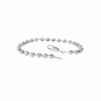 The White Gold Bead Bracelet - 5 mm Moon Cut features round, polished moon cut beads and a lobster clasp, shown on a white background.