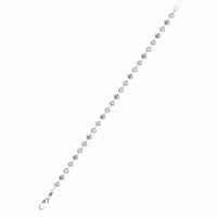 The White Gold Bead Bracelet - 5 mm Moon Cut features a single row of evenly spaced moon cut beads and a secure lobster clasp, showcased elegantly on a white background.