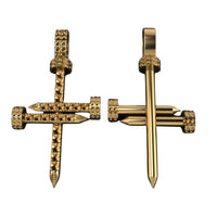 Discover the elegance of the Diamond Nail Cross Pendant – 14K Gold, featuring cross-shaped nail designs with sparkling stones—one flat, one upright—for a unique and striking look.