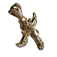 The 14K Gold Jesus Wing Cross Diamond Pendant features a cross design with sparkling diamonds and an angel's wings wrapped around it, beautifully presented against a white background.