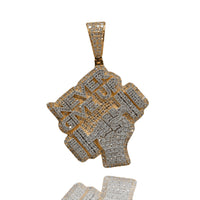 The Diamond 'Never Give Up' Pendant – 14K features a raised fist design in yellow gold, set with diamonds and engraved with “NEVER GIVE UP,” making it a bold statement piece of men's inspirational jewelry.