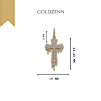 The Dripping Cross Diamond Pendant - 14k showcases a gold and silver cross set with sparkling diamonds, making it a stylish and elegant gold pendant for men.
