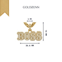 The 14k Gold BOSS Pendant with Diamonds features a striking 36.6mm x 14mm diamond-encrusted pendant on a bold 6mm gold chain—perfect for anyone seeking standout gold jewelry.