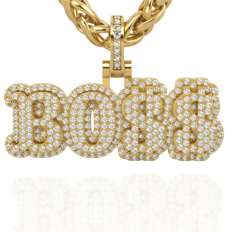 The 14k Gold BOSS Pendant with Diamonds features bold, rounded letters and luxe shine, making this gold chain necklace a standout piece of jewelry.