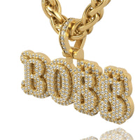 The 14k Gold BOSS Pendant with Diamonds is a bold statement piece: a thick gold chain necklace featuring a sparkling diamond-encrusted "BOSS" pendant—perfect for those who love standout gold jewelry.