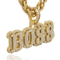 The 14k Gold BOSS Pendant with Diamonds features sparkling stones and S-shaped letters like dollar signs, making it a bold gold necklace for anyone ready to stand out.