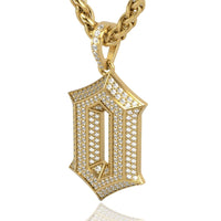 A striking 14K gold '0' pendant, encrusted with sparkling diamonds, hangs from a thick gold chain—making this necklace a standout piece for any jewelry collection.
