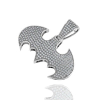 The Diamond Bat Emblem Pendant - 14k dazzles with radiant stones and a chain-ready loop, gleaming in silver against a white backdrop—ideal statement jewelry for any collection.