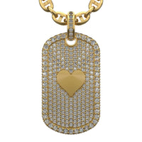 The Diamond Card Symbols Dog Tag - 14k is a men's gold pendant featuring diamond accents and solid gold card symbols, hanging from a bold gold chain.