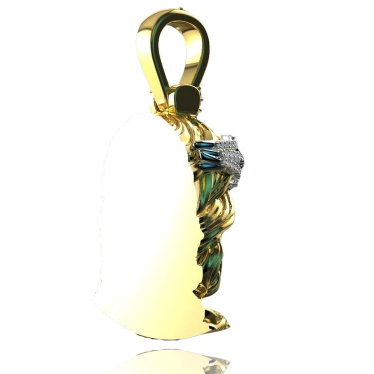 The 14K Yellow Gold Jesus Diamond Head Pendant features sparkling diamonds, blending faith and elegance in a stunning religious jewelry piece.
