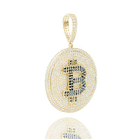 The Gemstone Bitcoin Pendant – 10K Gold Men’s Pendant features a round design with clear and black stones, a bold Bitcoin symbol at the center, and a bail for easy wear on your favorite chain—an eye-catching jewelry piece.
