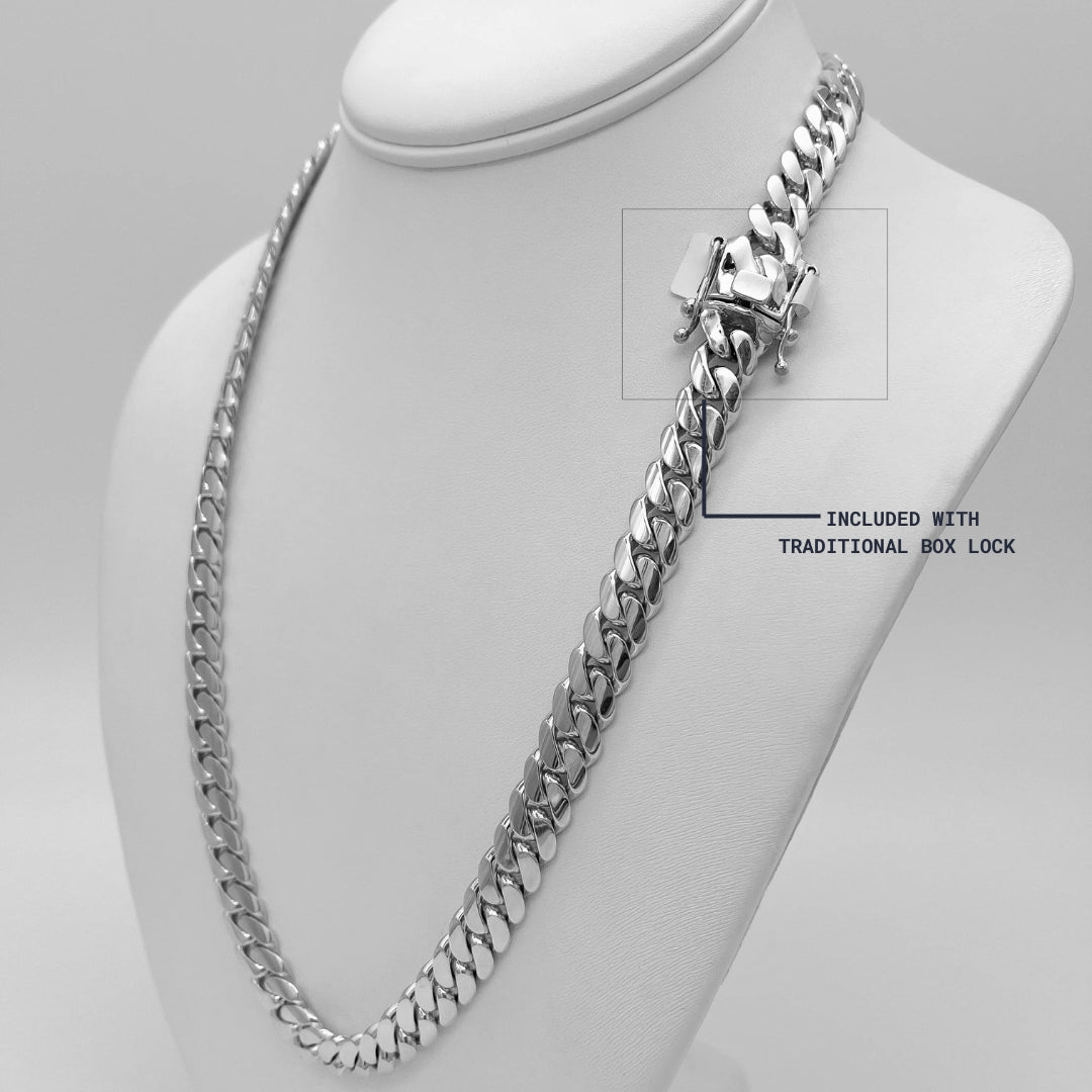 10mm Miami Sterling Silver Cuban Link Chain 10mm Silver Cuban Link