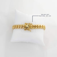 7mm Handmade Miami Cuban Link Bracelet in solid yellow gold with the included traditional box lock.