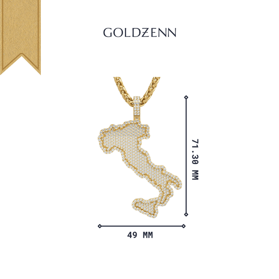 Alt="Celebrate Italian heritage with the 14K Gold Italy Map Pendant. Features radiant 14K gold, intricate detailing, and diamond accents for timeless sophistication."