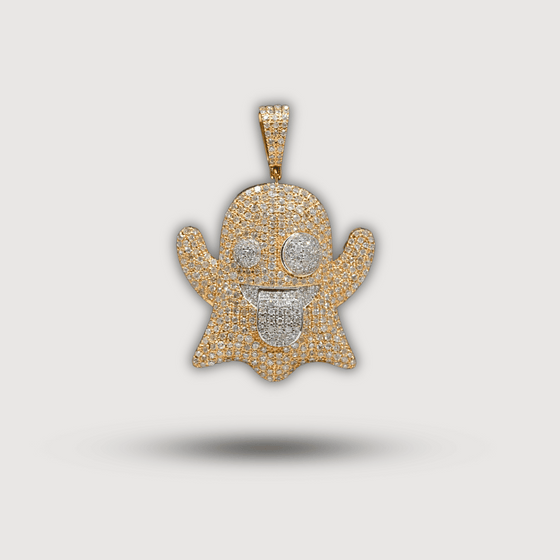 1.18 CTW Diamond Ghost Pendant in 14K Gold with sparkling natural diamonds, unique and edgy design with eerie charm.