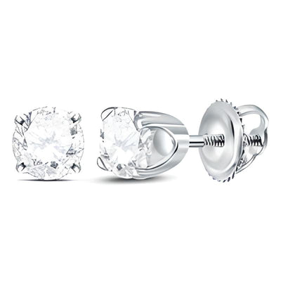 Solitaire Round Diamond Excellent Stud Earrings - 5/8CTW - 14k White Gold- Full details of the earrings.