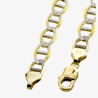 Close-up of the Pave Mariner Bracelet - 7mm in 10k gold, showcasing alternating oval mariner links with silver accents and a lobster clasp, set against a plain white background.