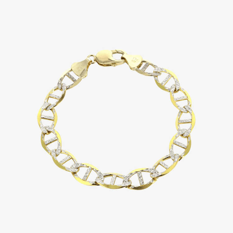 The Pave Mariner Bracelet - 7mm is a 10k gold mariner link bracelet with alternating oval and bar links, sparkling gemstone accents, and a lobster clasp, shown on a plain white background.