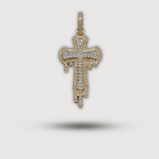 1.26 Ct Dripping Cross Diamond Pendant - 14k Yellow Gold