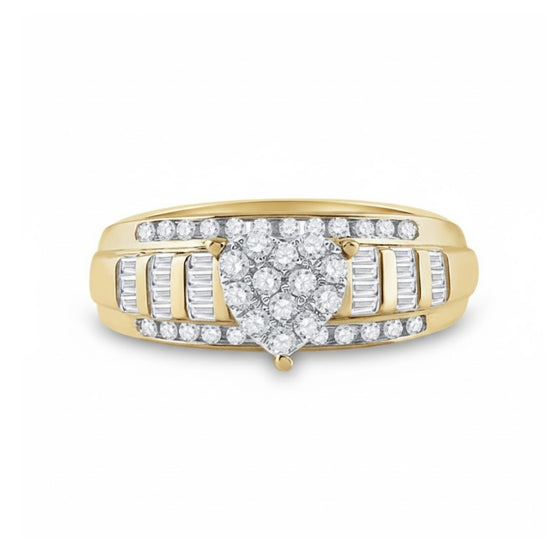10k Gold Round Diamond Heart Engagement Ring