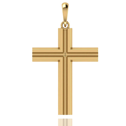 The 14k Gold Layered Cross Pendant features a polished finish, subtle layered detailing, and a top loop for attaching to a necklace.