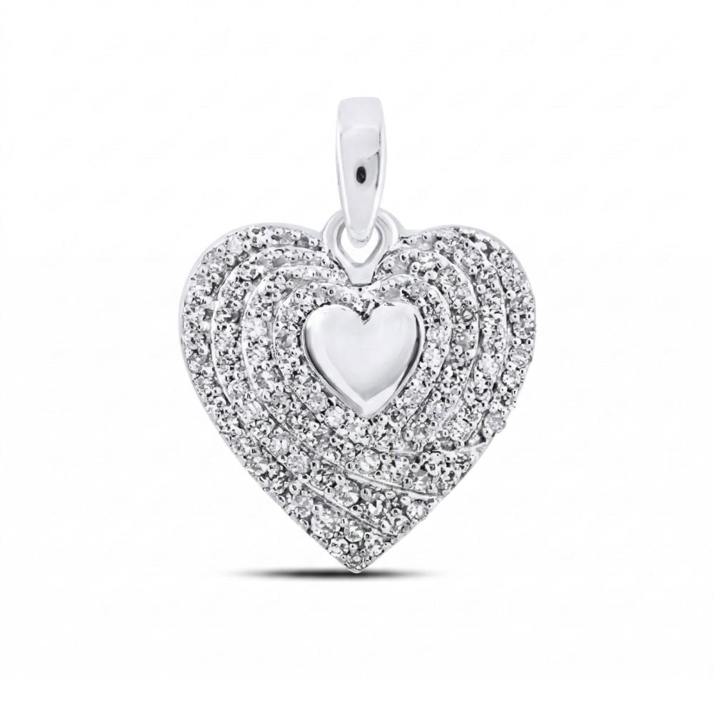 This elegant 10k Gold Diamond Heart Pendant 1/4 Cttw features a polished heart center surrounded by sparkling diamonds and is part of Nicole’s Dream Collection, resembling a classic heart-shaped design.