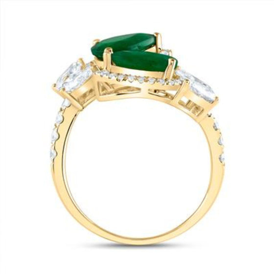 1-3/8CTW Diamond Ana M 1-7/8CTW Natural Emerald Adjustable Gem Ring- 14k Yellow Gold