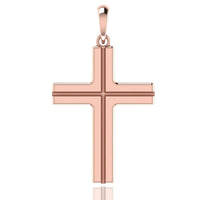 The 14k Gold Sleek Cross Pendant features a polished rose gold finish, a smooth surface, and a small top loop for easy attachment to your favorite necklace.