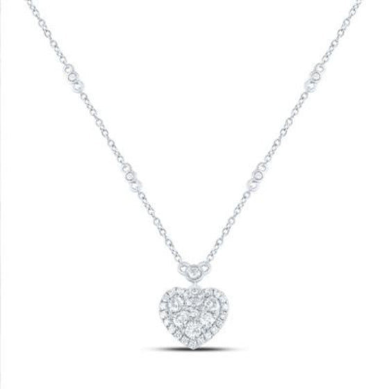 1/2CTW Diamond Fashion Heart Ladies Necklace -18"- 14K Gold