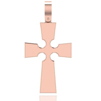 A 14k Gold Gothic Cross Pendant in rose gold with flared arms and rounded cut-out details near the center, shown on a white background—a striking addition to any jewelry collection.