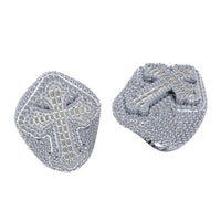 Two Cross Diamond Signet Rings – 7.20 CT Baguette and Pavé Design, each showcasing a raised cross of rectangular stones, are displayed to reveal both the front and side views.