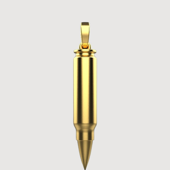 14k Gold Bullet PendantShowcase strength with the 14K Gold Bullet Pendant. Features a sleek bullet design in radiant 14K gold for a bold and modern statement piece.