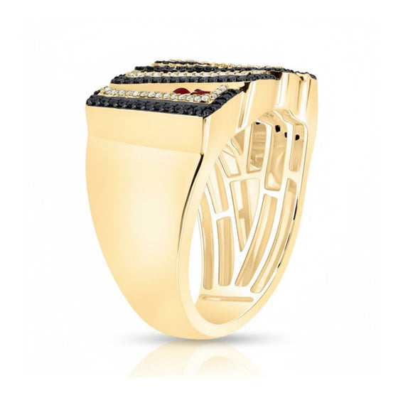 10k Gold Black Diamond Ace Card Men's Ring 3/4 Cttw