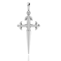 The 14k Gold Fleur-De-Lis Cross Pendant features flared arms, a pointed, elongated bottom, a smooth polished finish, and a small bail at the top for attaching to your favorite chain.