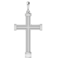 The 14k Gold Barrel Edge Cross Pendant features a polished finish, simple clean lines, rounded barrel edges, and hangs from a small top loop for attaching to a chain.
