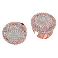 The Round Pavé Diamond Ring – 14.11 CT Gold Design features a wide circular top encrusted with multiple rows of sparkling clear stones, showcased against a white background.