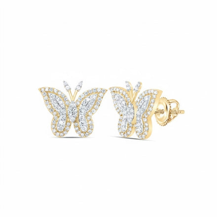 A pair of 1/2CTW natural diamond butterfly earrings in 10K gold, displayed on a white background.
