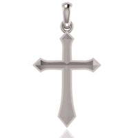 The 14k Gold Classic Cross Pendant features beveled edges and pointed arms with a polished, reflective finish, gracefully suspended from a simple loop.