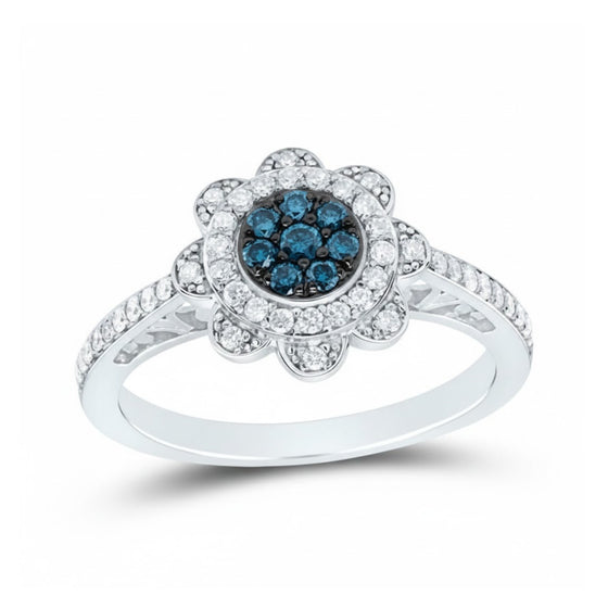 Anillo de regalo con flor de diamante color coñac de 3/8 quilates en oro de 10 quilates