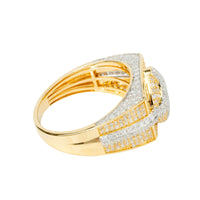 The 1.57 CTW Natural Diamond Cluster Ring in 14k yellow gold features rows of sparkling natural diamonds on the band and around a rectangular center setting, shown against a white background.