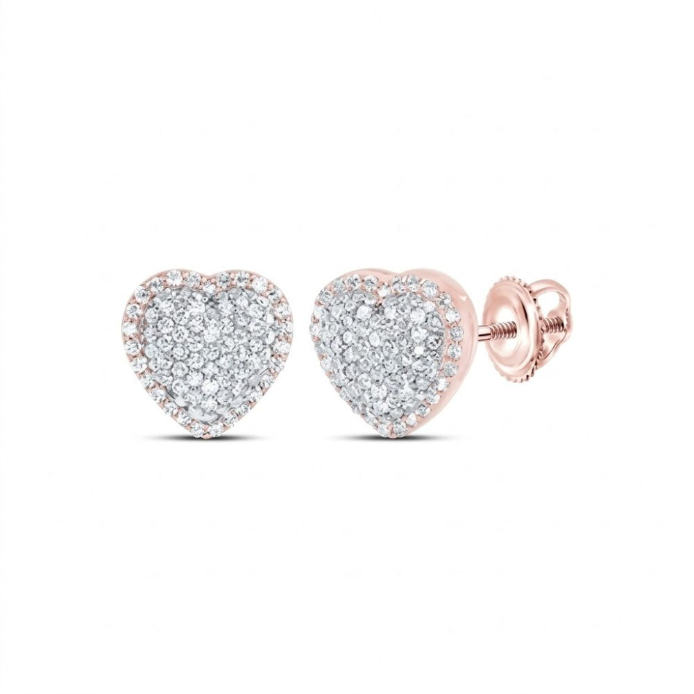 The 5/8CTW Natural Diamond Heart Earrings in 10K gold feature sparkling diamonds set in heart shapes with secure screw-back posts, combining elegance and security in every pair.
