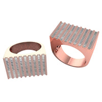 Two Baguette Stack Diamond Rings – 1.56 CT Gold Design are shown on a white background, each with a rose gold square shape and flat top featuring multiple rows of small rectangular clear gemstones for a baguette diamond look.