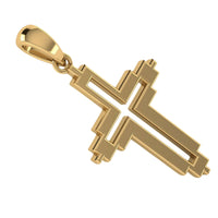 The 14k Gold Geometric Frame Cross Pendant features a stepped, hollow-center design with modern angles on a white background—ideal for lovers of contemporary gold jewelry.