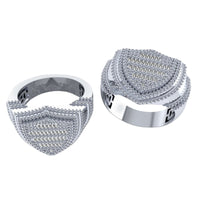 Two Shield Diamond Ring – 1.13 CT Baguette Design rings with shield-shaped faces, each featuring rows of sparkling diamonds, are displayed on a white background—an elegant diamond ring for men.