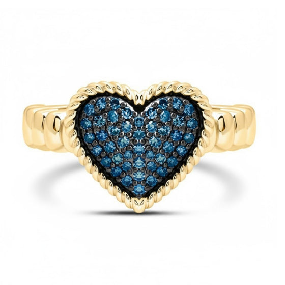1/4CTW 10k Gold Blue Diamond Heart Ring